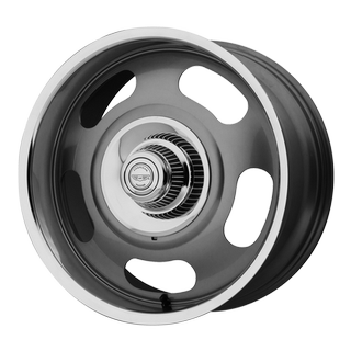 Change main image to: American Racing , Mag Gray Center Polished Lip